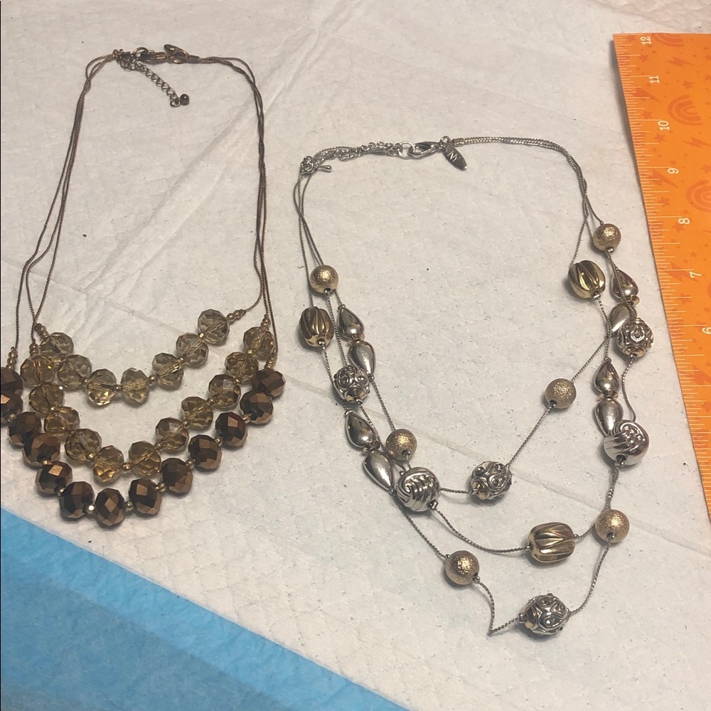 Multi-Strand Metallic Bead Necklace - Gold and Silver Tones